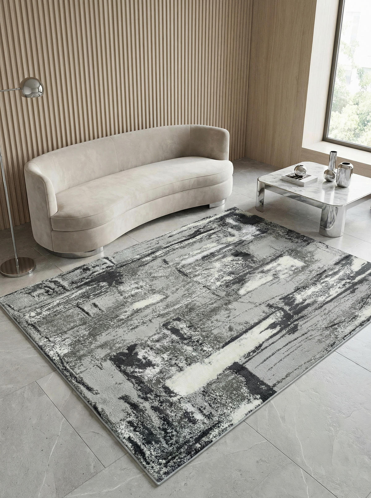 TEPPICH Velours abstrakt mit Metallic-Akzenten Stadtmuster pflegeleicht PARMA-Felino, Silbergrau 120x170 cm - Grau, Textil (120/170cm) - KADIMA DESIGN