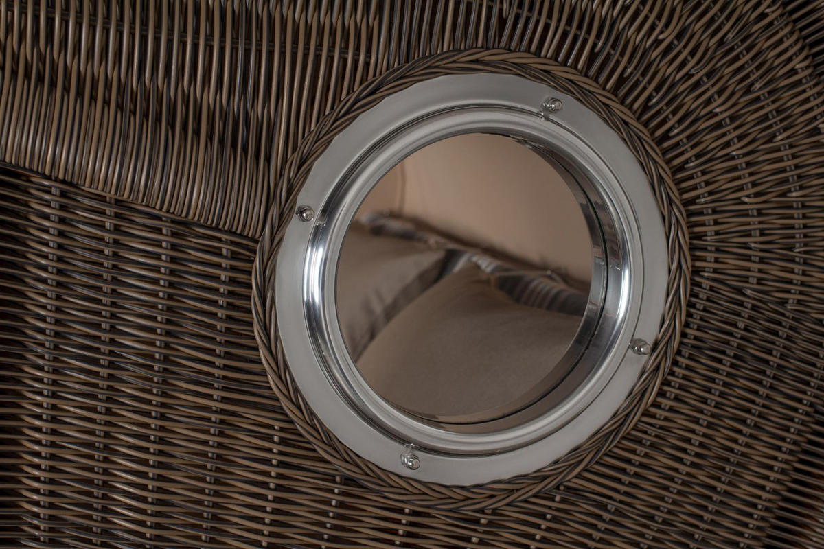 STRANDKORB Komplettset: Ammersee Mahagoni Bullauge - PE grau - Modell 522 - Beige/Braun, Holz/Kunststoff (125/165/80cm) - bene living