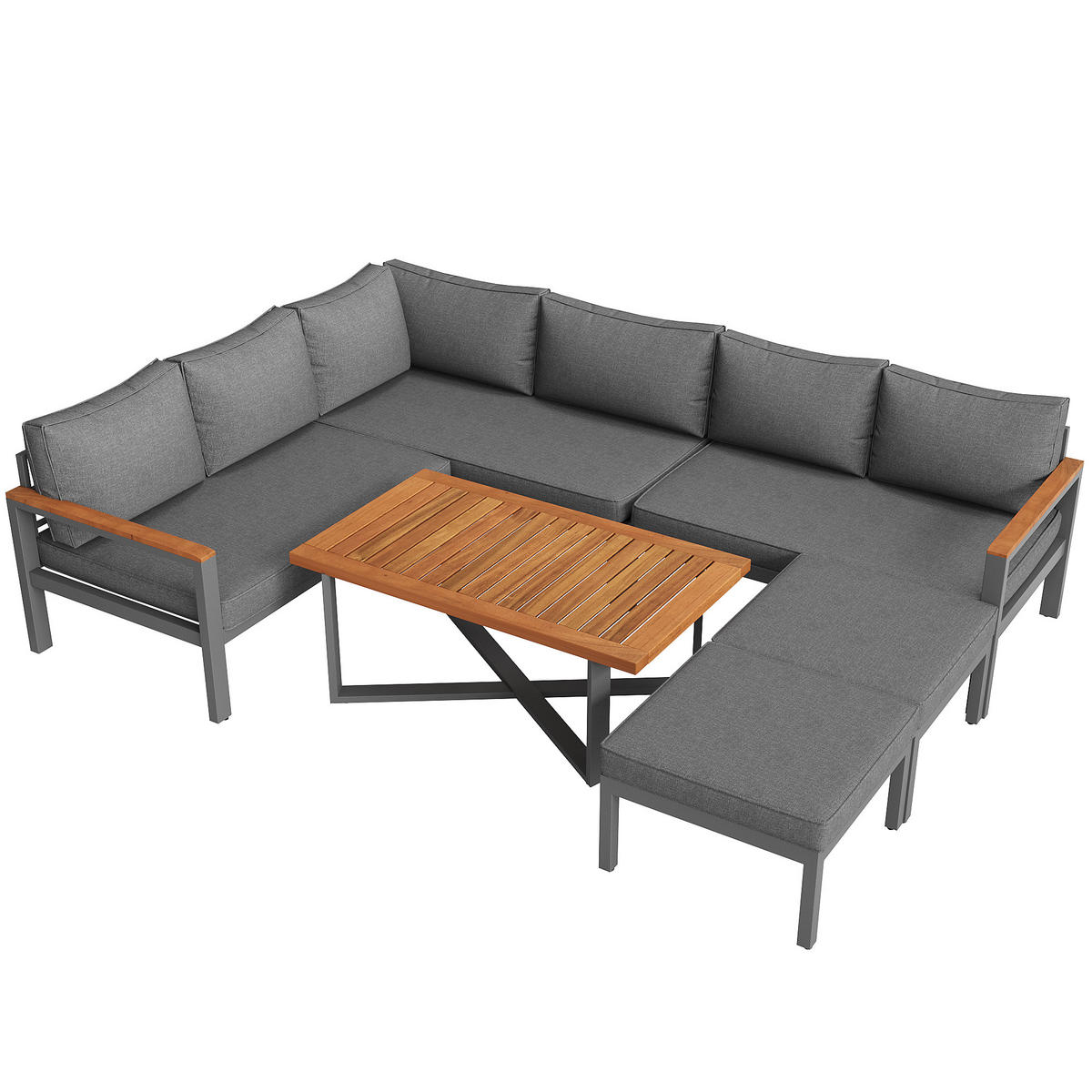 GARTENLOUNGE-SET 114/60/78,5 cm dunkelgrau aus Metall und Polyester mit Tisch - Grau, Metall - OKWISH