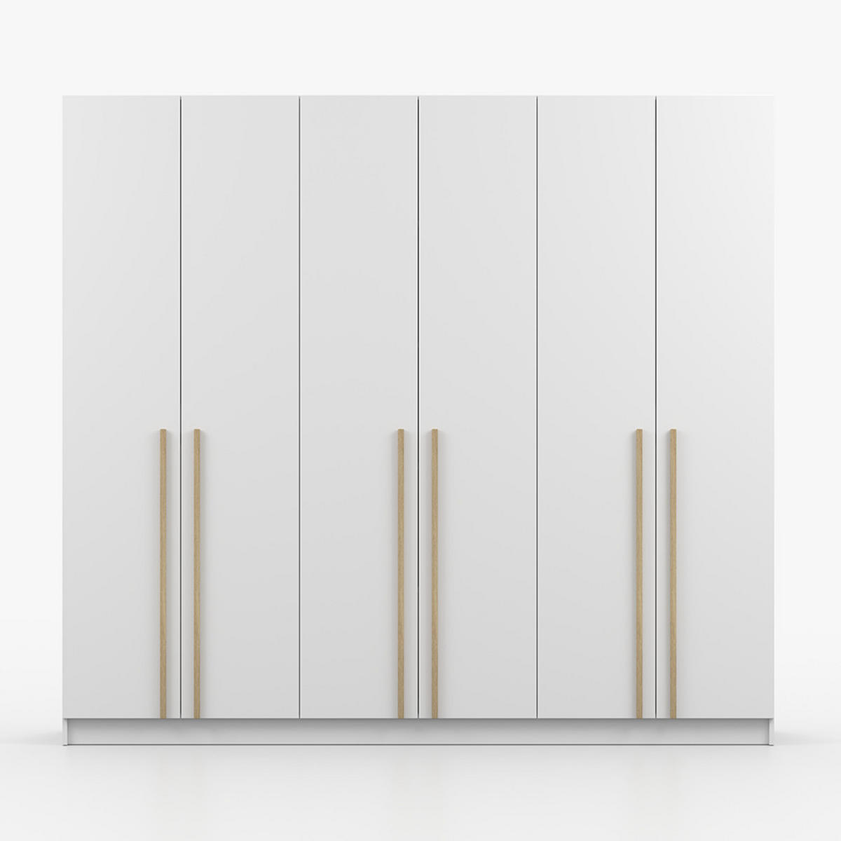 DREHTÜRENSCHRANK SEVILLA 6D 230 cm Weiß/Weiß, 6-türig, Holzgriffe - Eukalyptusholzfarben/Weiß, Holz/Holzwerkstoff (230/210/57cm) - imoebel24