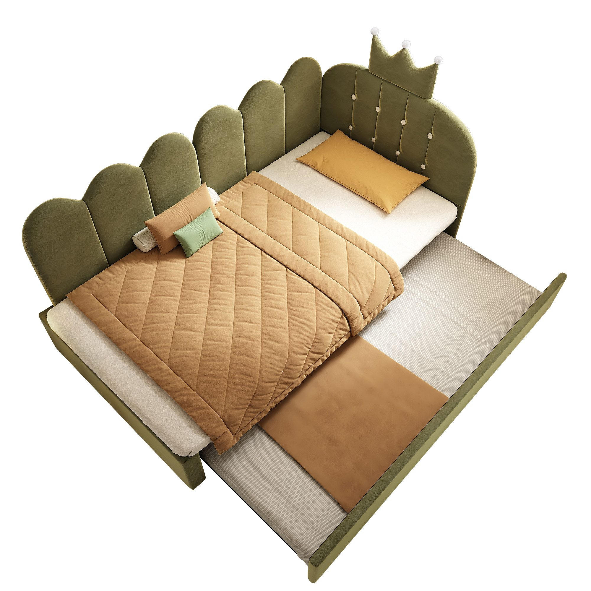 TAGESBETT 90x200cm mit Ausziehbett - Grün, Textil (90/200cm)