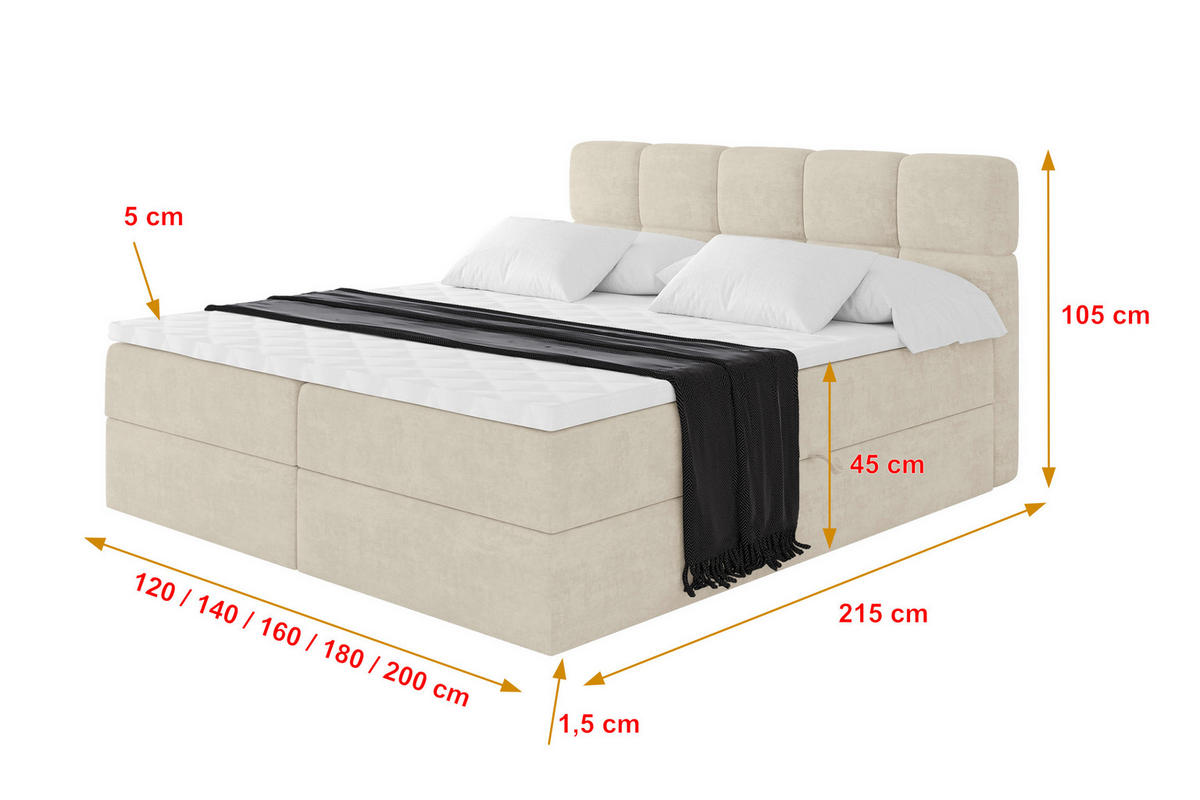 BOXBETT mit Matratze H3 - FAMA - 140x200 cm Beige Monolith - Sahara, Holzwerkstoff (140/200cm) - ALTDECOR