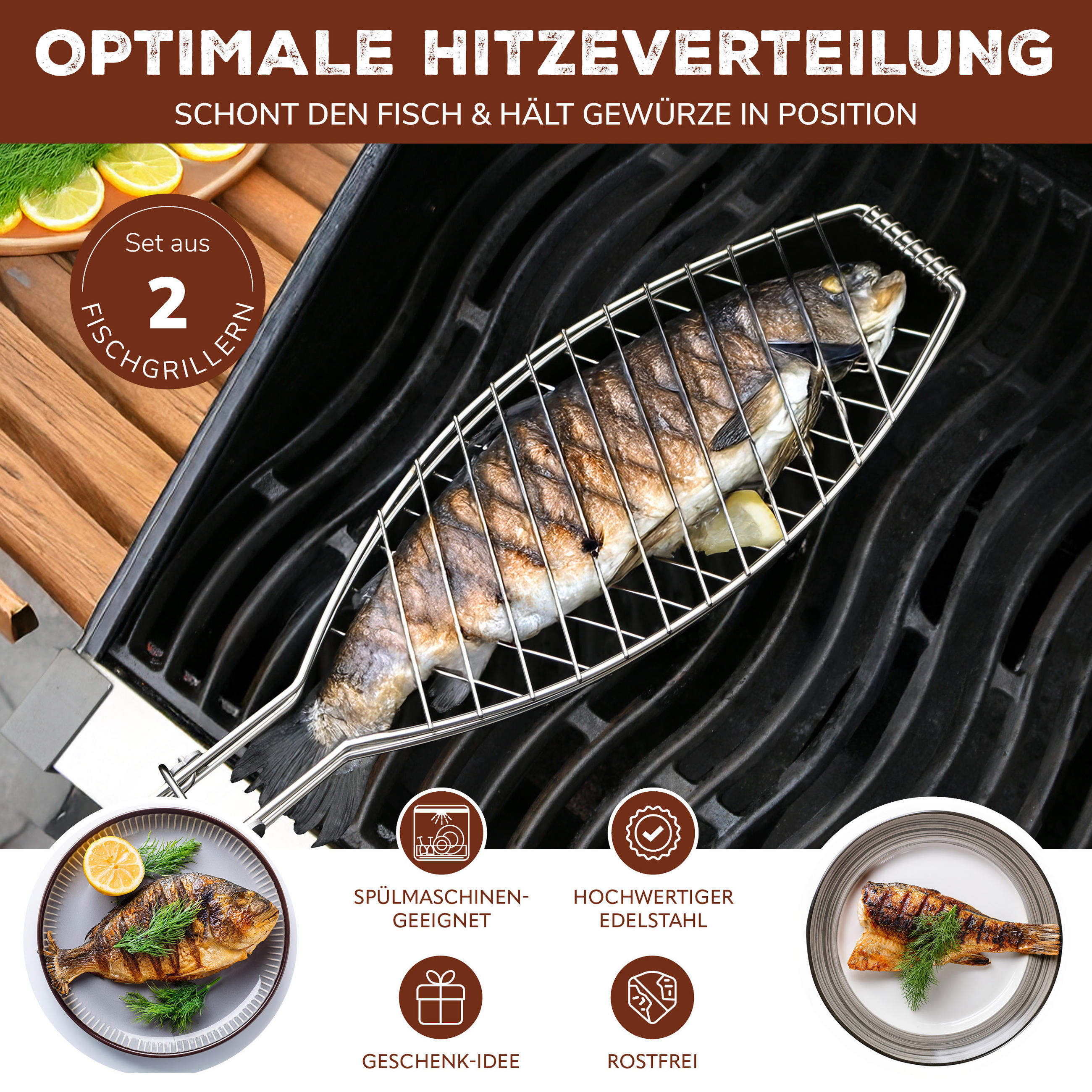 FISCHGRILLER 2er-Set, silber - Edelstahlfarben, Metall (12.8/12.8/56.7cm) - bremermann