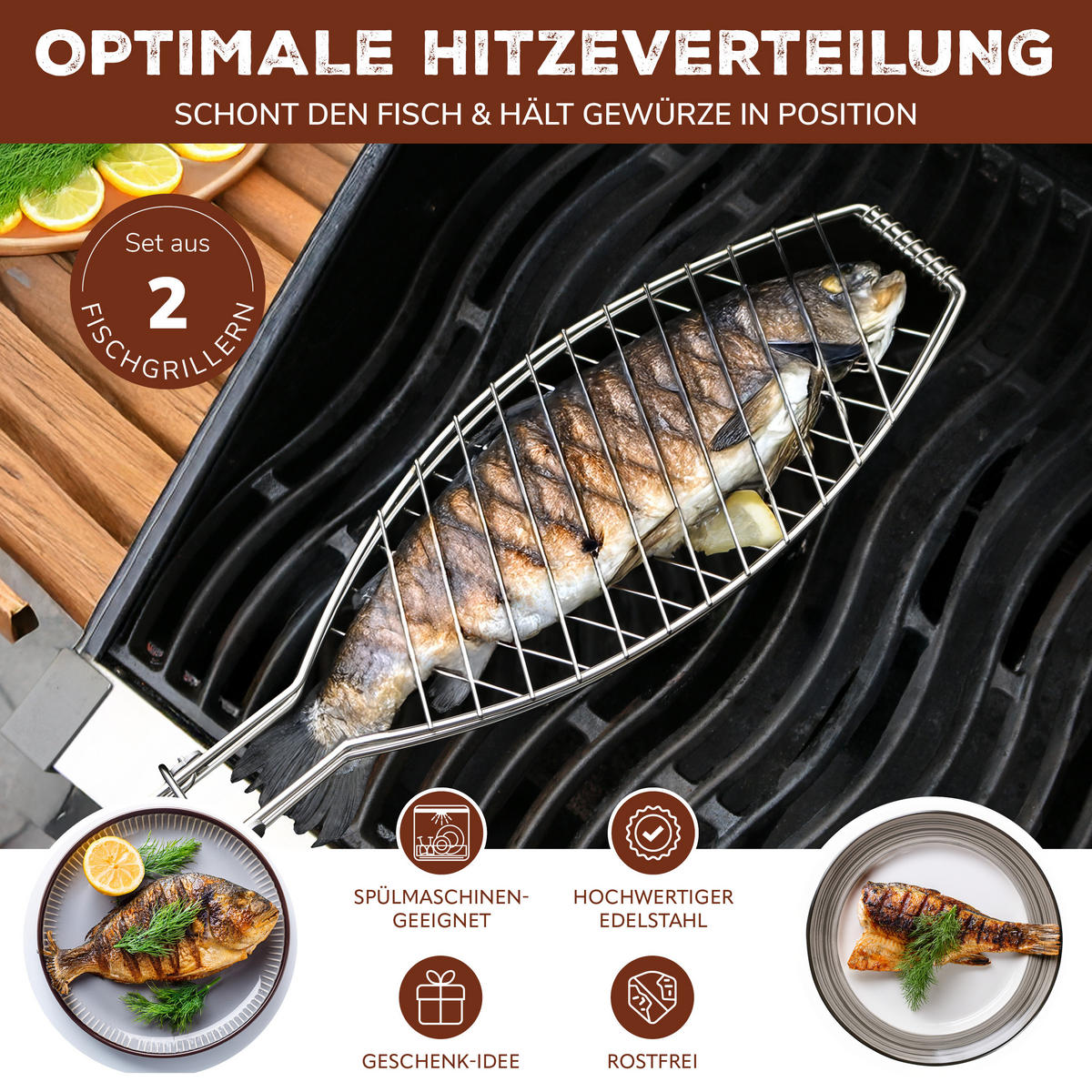 FISCHGRILLER 2er-Set, silber - Edelstahlfarben, Metall (12.8/12.8/56.7cm) - bremermann
