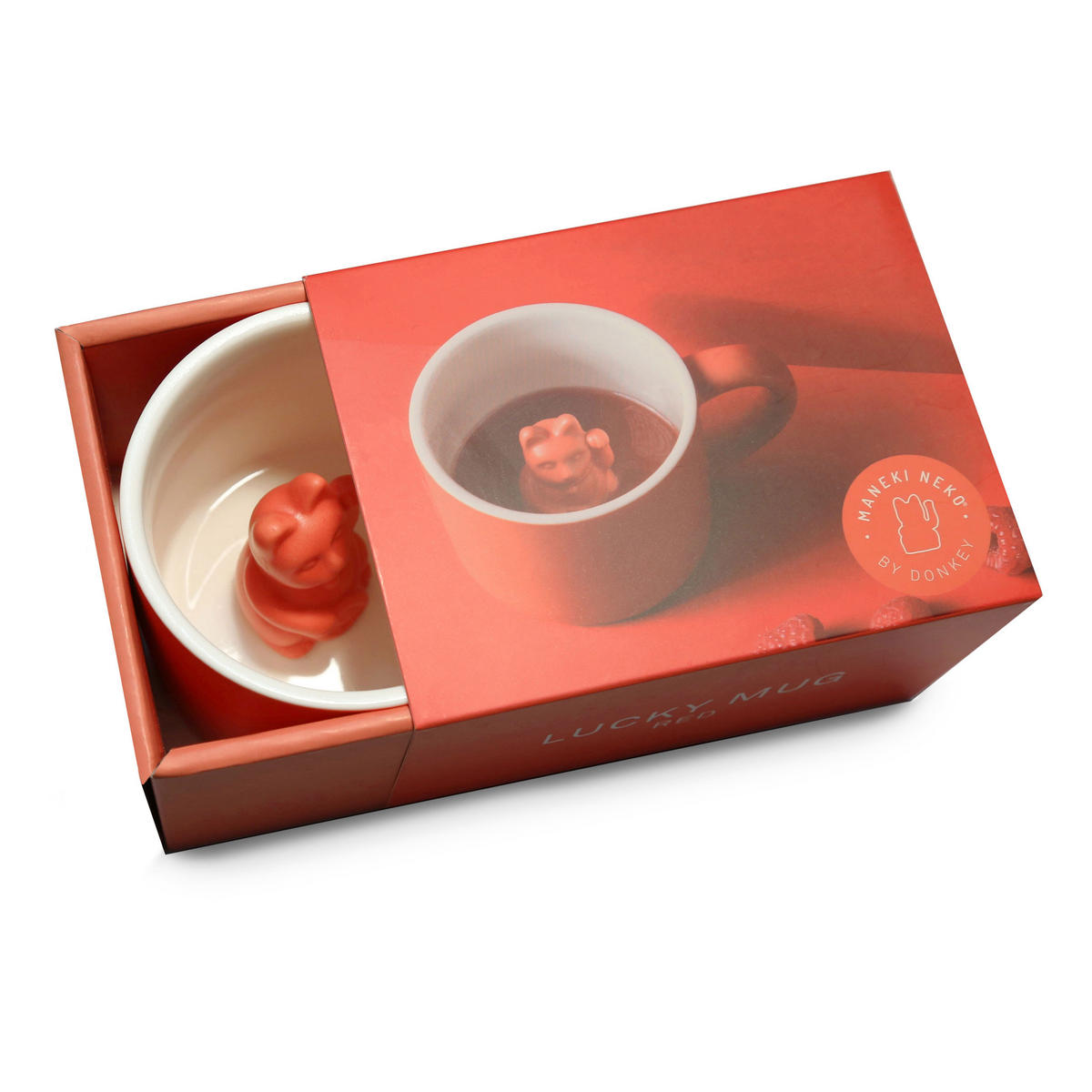 TIERTASSE Maneki Neko, Katze, Porzellan, Rot, 150 ml - Rot, Keramik (0.15L) - Donkey Products