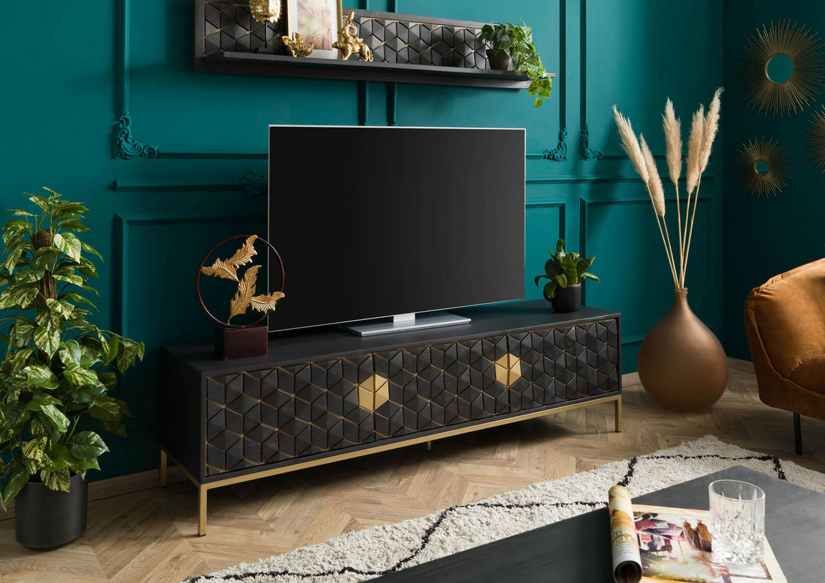 TV-BOARD Mango 180x45x50 grau geölt DIAMOND #124 - Grau, Holz (180/50/45cm) - Massivmoebel24