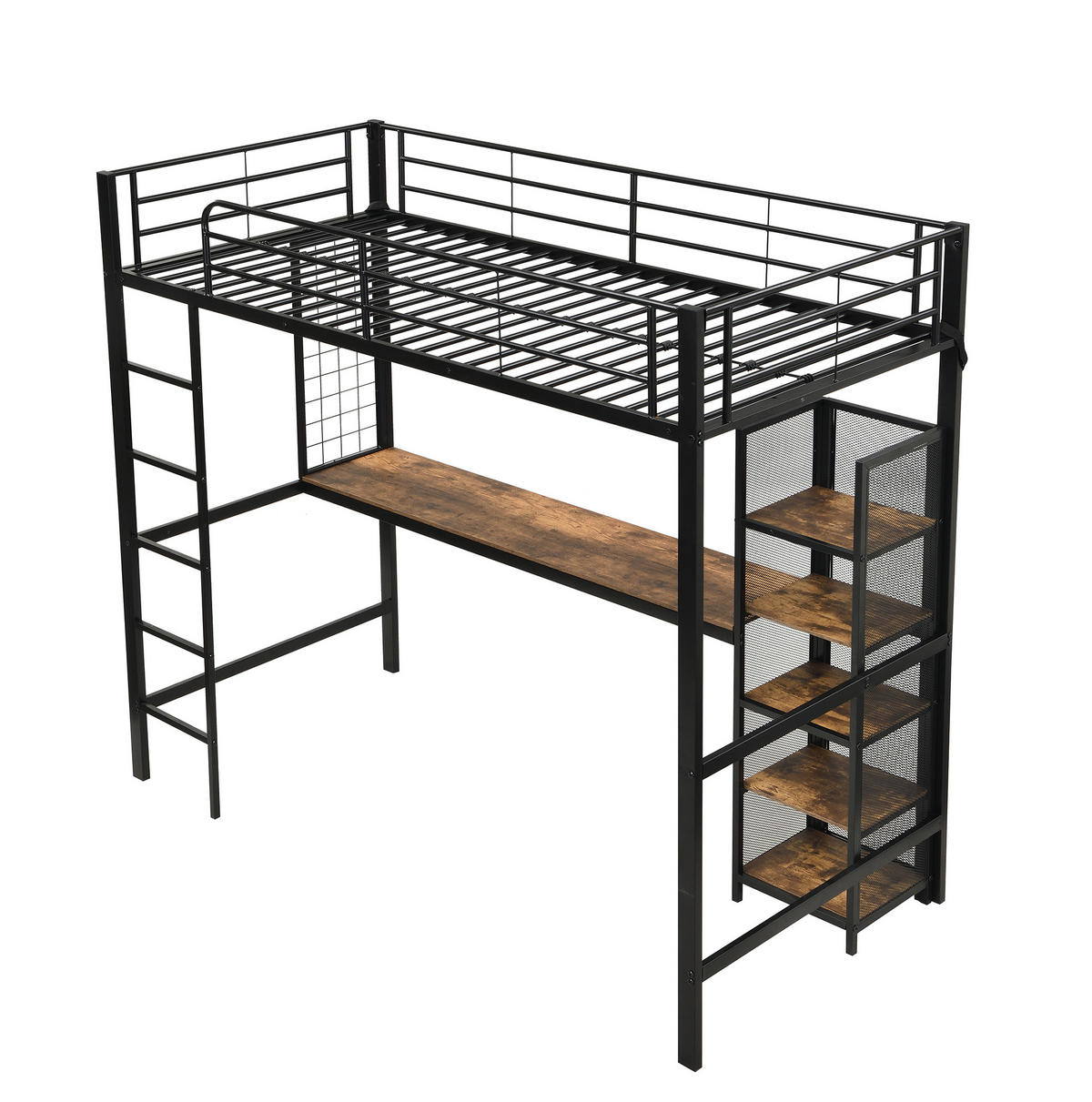 HOCHBETT 90/200 cm mit Schreibtisch und Stauraum in Schwarz/Dunkelholz - Schwarz, Holzwerkstoff (90/200cm) - BEAOK