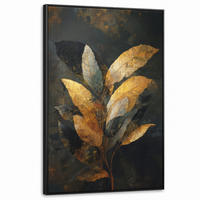 LEINWAND Bilder mit Rahmen - Golden Leaf Komposition - Botanical Luxury - 90x140 - Goldfarben, Textil (90/140cm) - MuchoWow