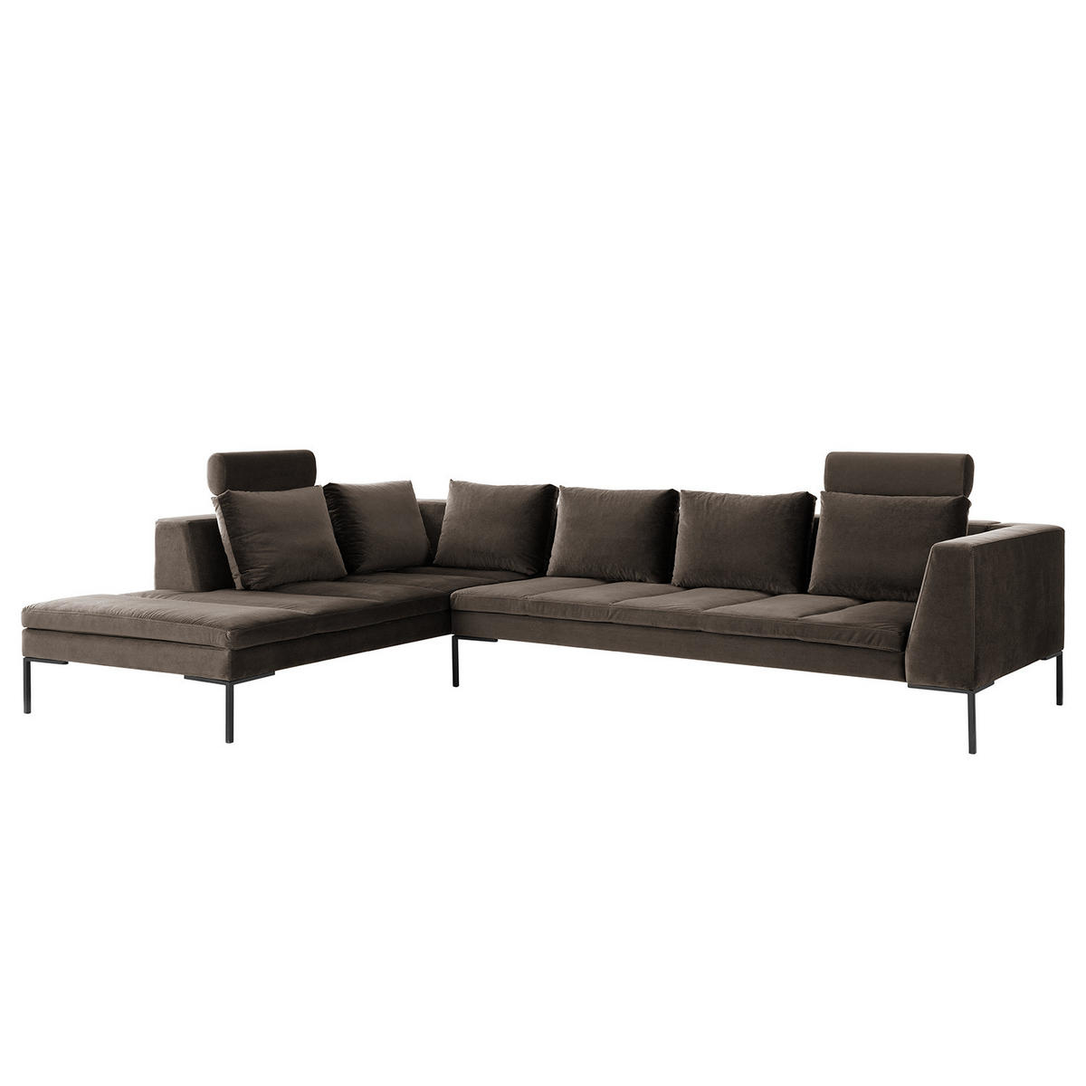 ECKSOFA mit Ottomane - Taupe/Schwarz, Textil/Metall (319/230cm) - home24