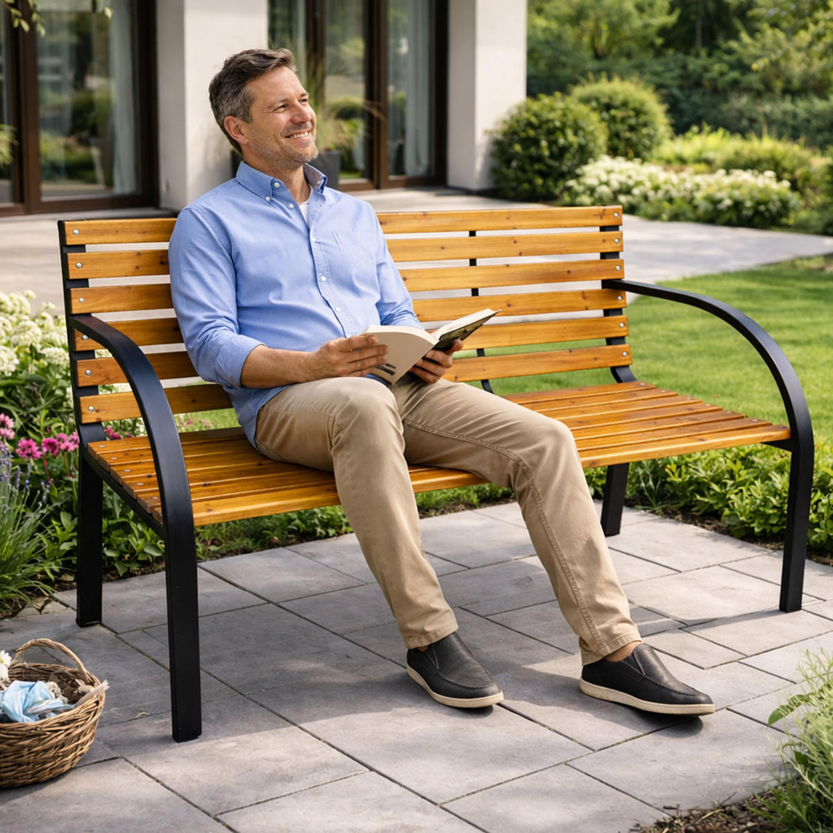 GARTENBANK DALIA Schwarz, Braun 122 x 82 x 58 cm - Schwarz/Braun, Holz/Metall (122/82/58cm) - Akord