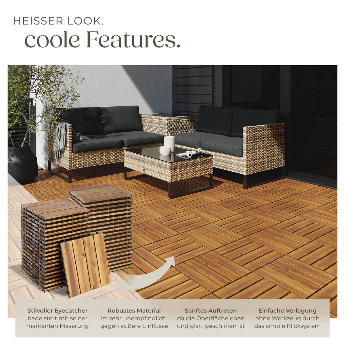 TERRASSENFLIESEN Tabula, 20er Set, 31 x 31 x 2,2 cm, braun - Braun, Holz (31/31/2.2cm) - tectake