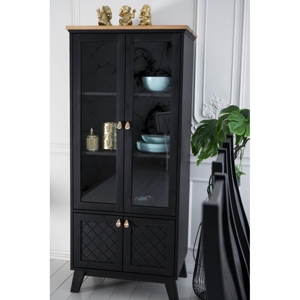 VITRINE - Schwarz/Naturfarben, Holz (70/160/50cm) - MSL wooden furniture