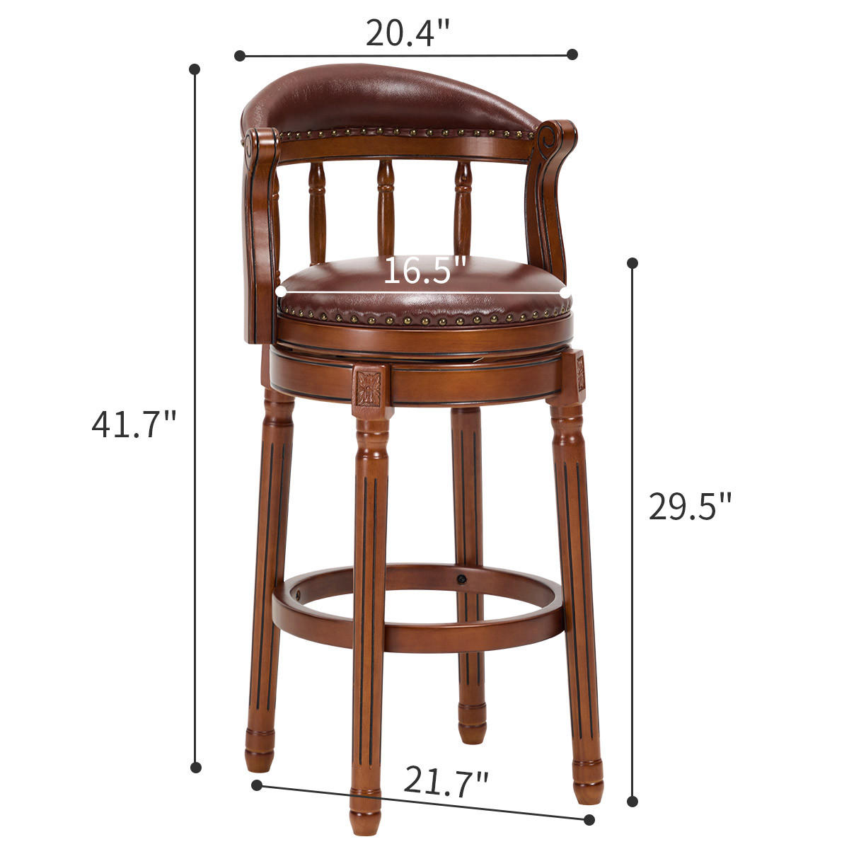 BARHOCKER Braun 1er-Set 360° drehbar mit Echtleder und Rückenlehne - Braun, Holz (54.8/96/54.8cm) - PANGIVO