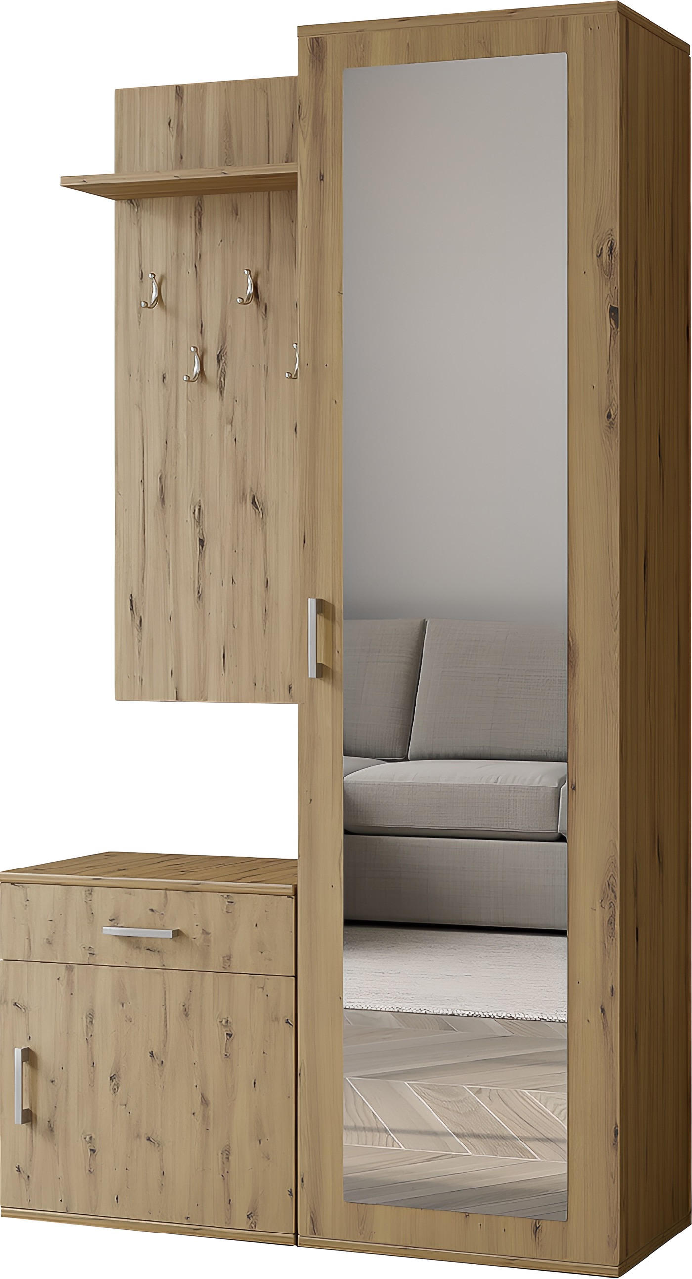 GARDEROBE Talia mit Spiegel, universell montierbar, 100/180/35 cm Eiche Artisan - Eiche Artisan, Holzwerkstoff (100/180.5/35cm) - WFL GROUP