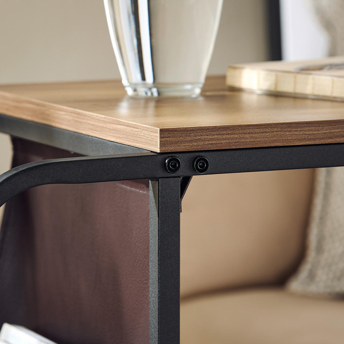 BEISTELLTISCH Vintagebraun-Schwarz - Schwarz/Naturfarben, Holzwerkstoff/Metall (50/36/65cm) - SoBuy