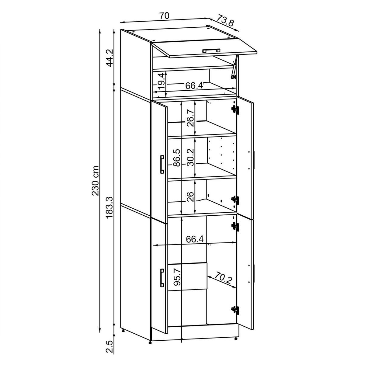 WASCHMASCHINENSCHRANK DORA-II 70cm Breit, 230cm Hoch - Weiß, Holzwerkstoff (70/230/74cm)