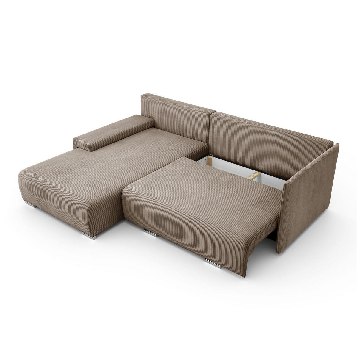 ECKSOFA LAVIO L mit Schlaffunktion und Bettzeugkasten Linke - Braun, Textil (246/188cm) - Lookway