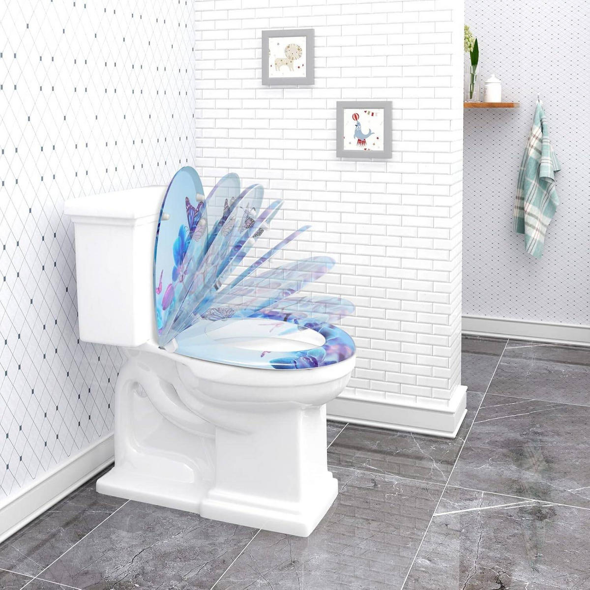 WC SITZ mit Absenkautomatik,Antibakteriell,Blau Phalaenopsid - Blau, Kunststoff (37/2.51/45cm) - Woltu