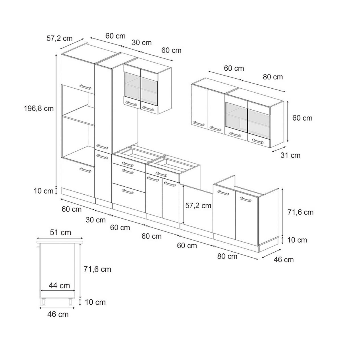 KÜCHENZEILE R-Line Anthrazit Hochglanz/Goldkraft Eiche 350 cm AP Anthrazit - Anthrazit/Eiche Wotan, Holzwerkstoff (350/81.6/60cm) - Vicco