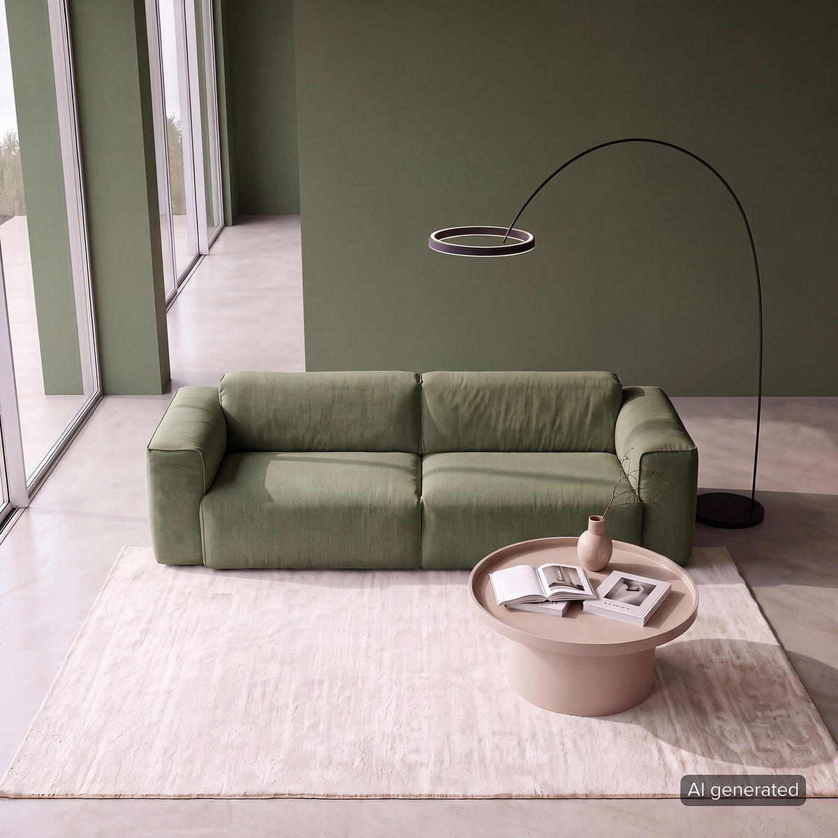 3-SITZER SOFA - Dunkelgrün/Schwarz, Kunststoff/Textil (251/71/102cm) - home24
