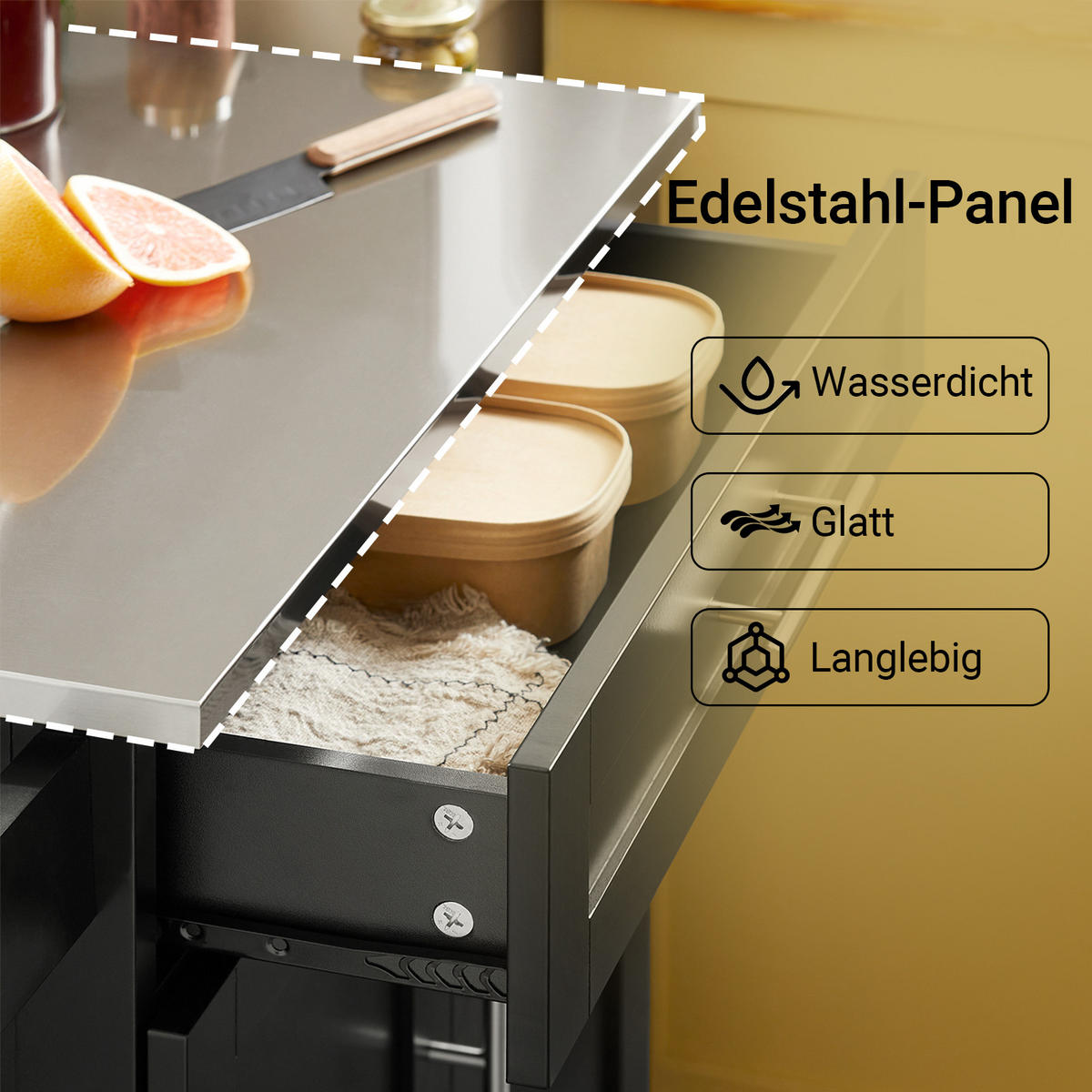 KÜCHENWAGEN Schwarz - Schwarz, Holz/Holzwerkstoff (83/90/46cm) - SoBuy