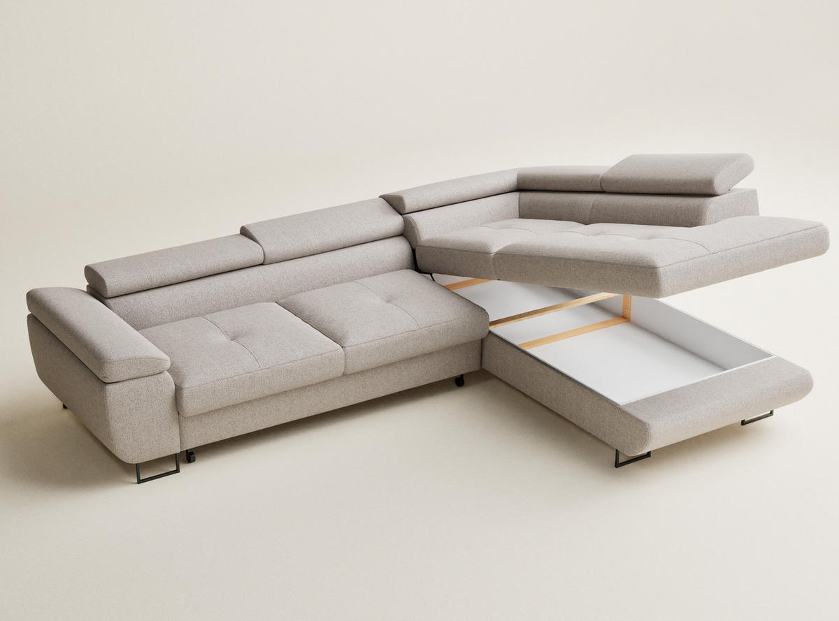 ECKSOFA MIT SCHLAFFUNKTION Concord Beige Webstoff - Schwarz/Grau, Holz/Holzwerkstoff (277/203cm) - Maison de Reve