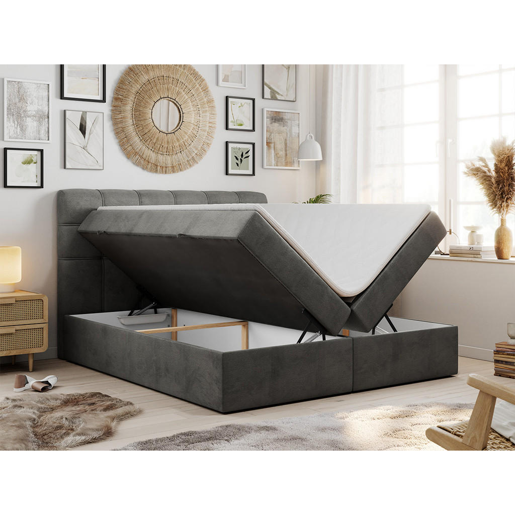 Thumbnail - MKS Boxbett, Dunkelgrau, Textil, 2-Sitzer, H4, Rechteckig, 180x200 cm, Schlafzimmer, Betten, Boxspringbetten