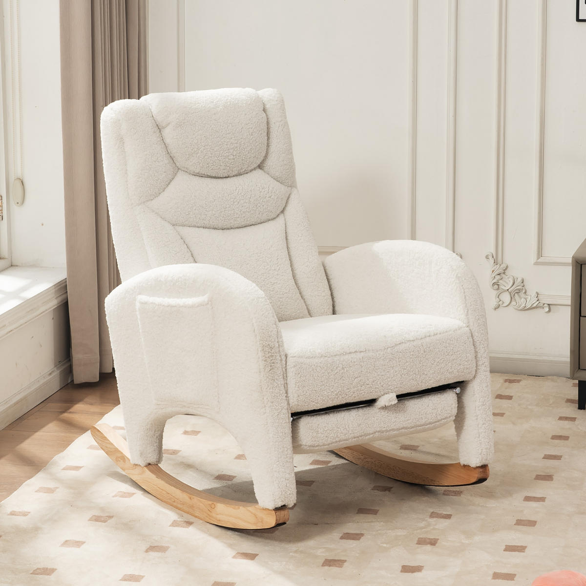 SCHAUKELSTUHL Weiß Teddy mit Klappbare Pedale - Weiß, Textil (125/101/66cm) - Oxeza