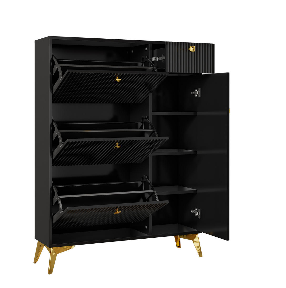 SCHUHSCHRANK mit 3 Klappen, 1 Schublade und 1 Tür 90 x 25 x 121 cm Schwarz - Schwarz, Holzwerkstoff (25/121/90cm) - Beauniv