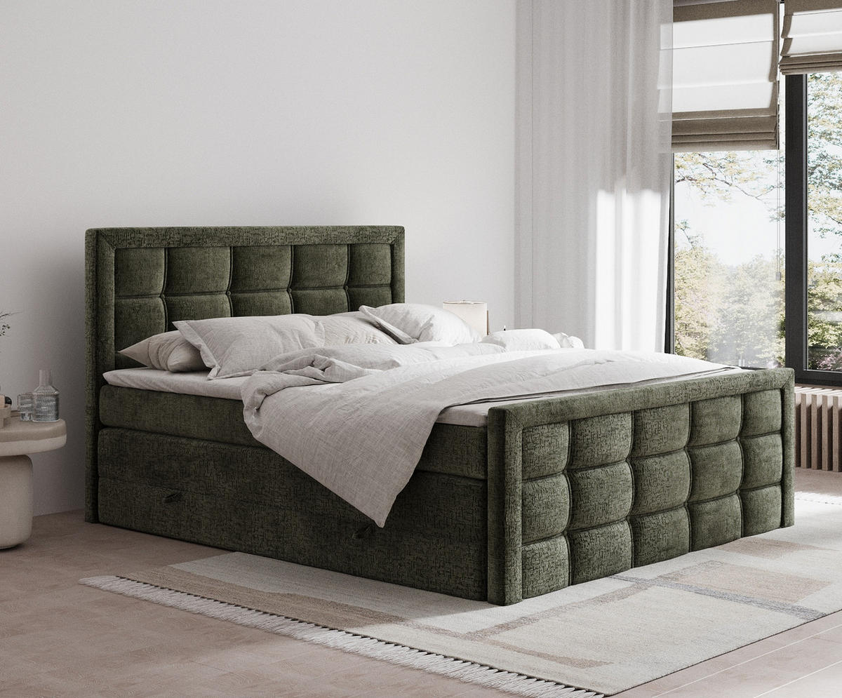 BOXSPRINGBETT Ambrosia Olivenfarbe 140/200 cm - Schwarz/Olivgrün, Holz/Holzwerkstoff (140/200cm) - Maison de Reve