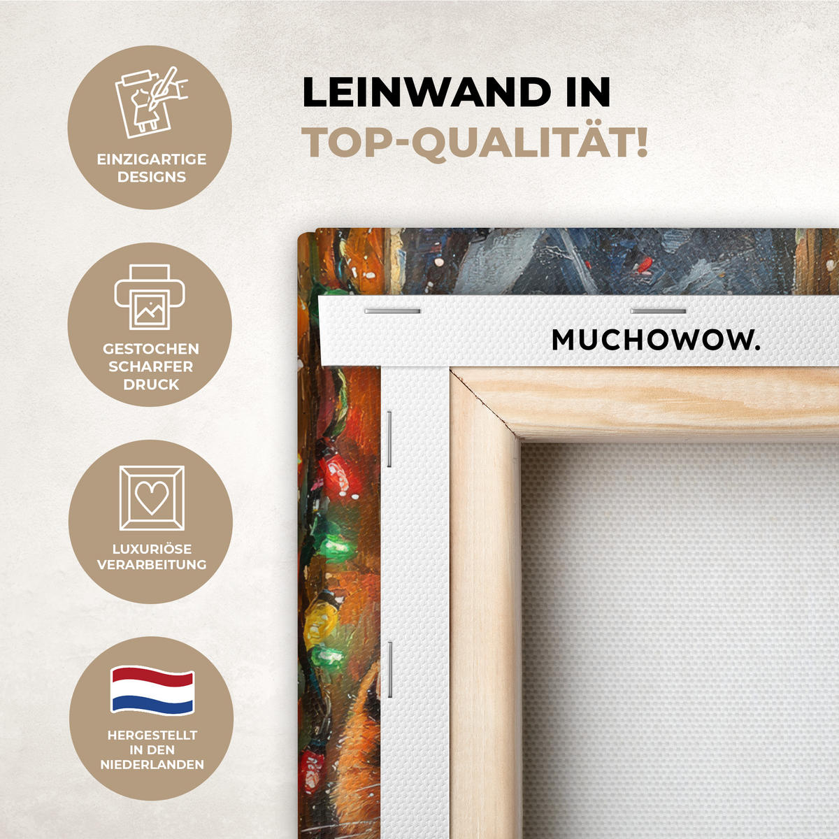 LEINWANDBILD Katze - Weihnachten - Winter - Tier 20x30 cm - Bernsteinfarben, Textil (20/30cm) - MuchoWow