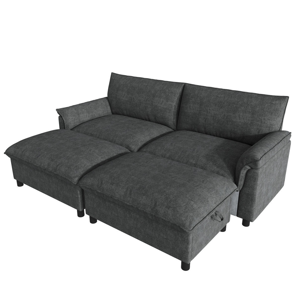 ECKSOFA 216/77/82 cm mit Schlaffunktion, beweglichem Fußhocker und Stauraum, Schwarz - Schwarz, Textil (216/77cm) - Redom