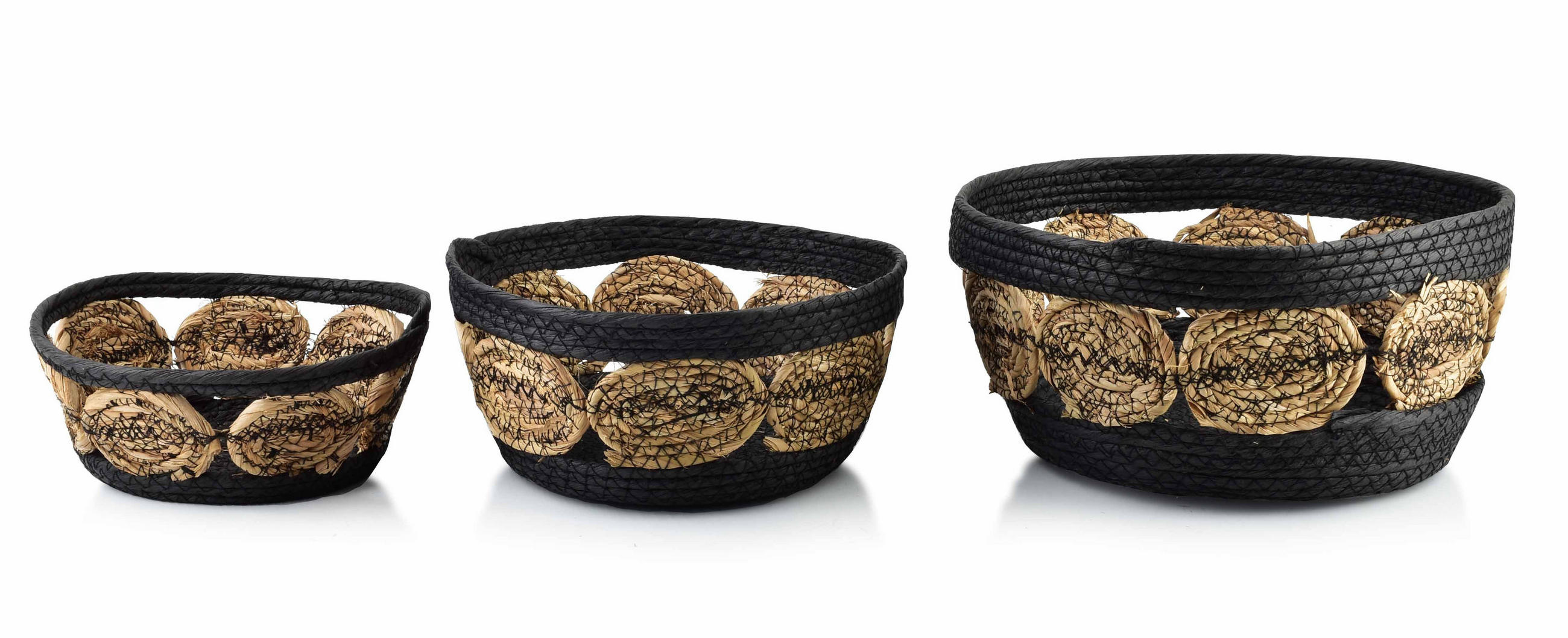 KORB Bali 3er Set schwarz 30/30/15 cm Seegras - Beige, Naturmaterialien/Kunststoff (30/15/30cm) - Mondex