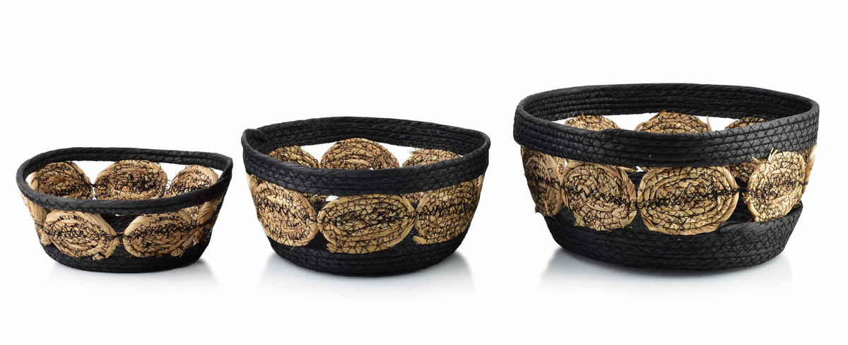 KORB Bali 3er Set schwarz 30/30/15 cm Seegras - Beige, Naturmaterialien/Kunststoff (30/15/30cm) - Mondex
