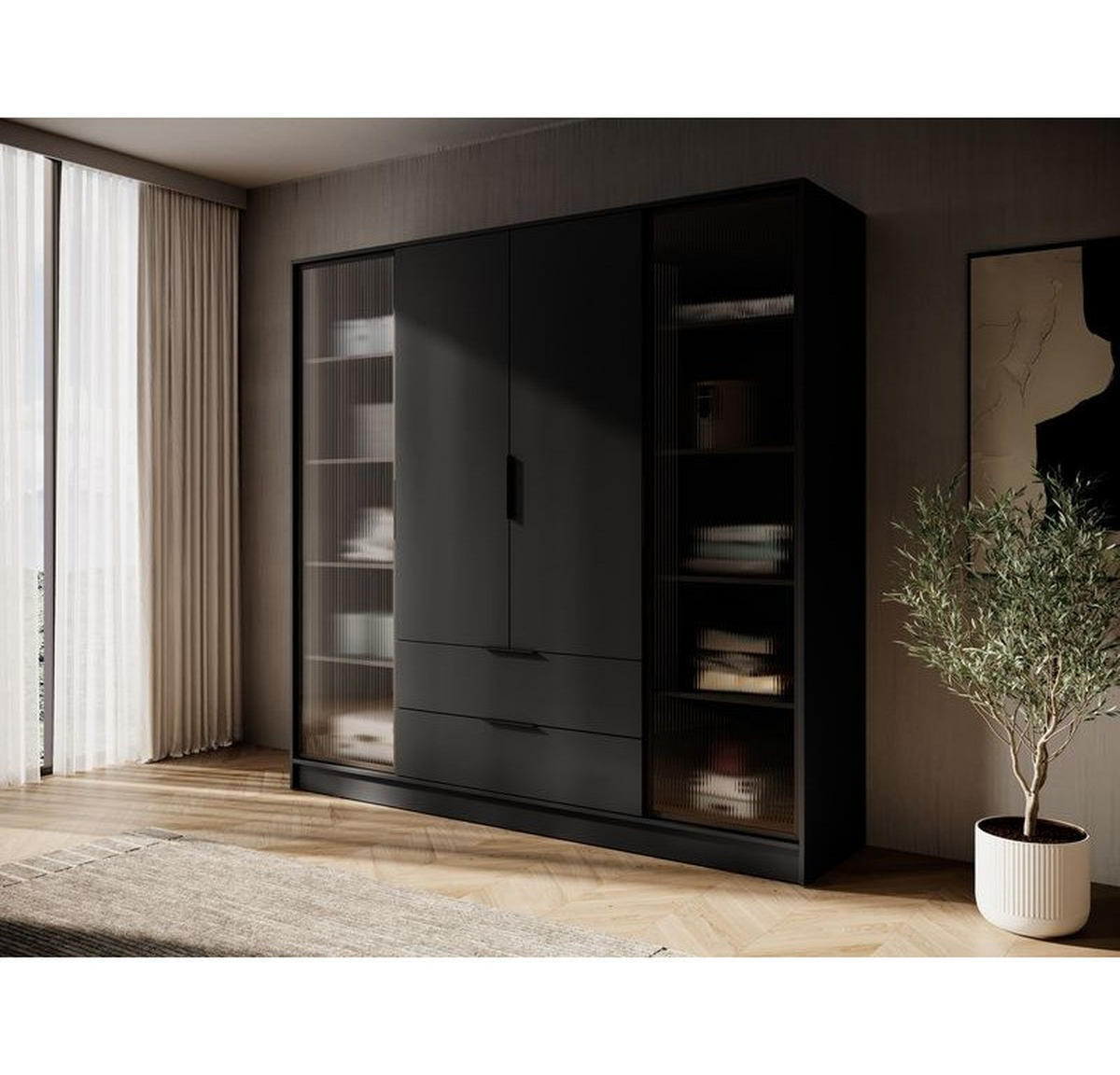 KLEIDERSCHRANK – 206 cm – Kelly – Schwarz – KS-GEN0280 - Schwarz, Holzwerkstoff (206/200/51cm) - hi-markt
