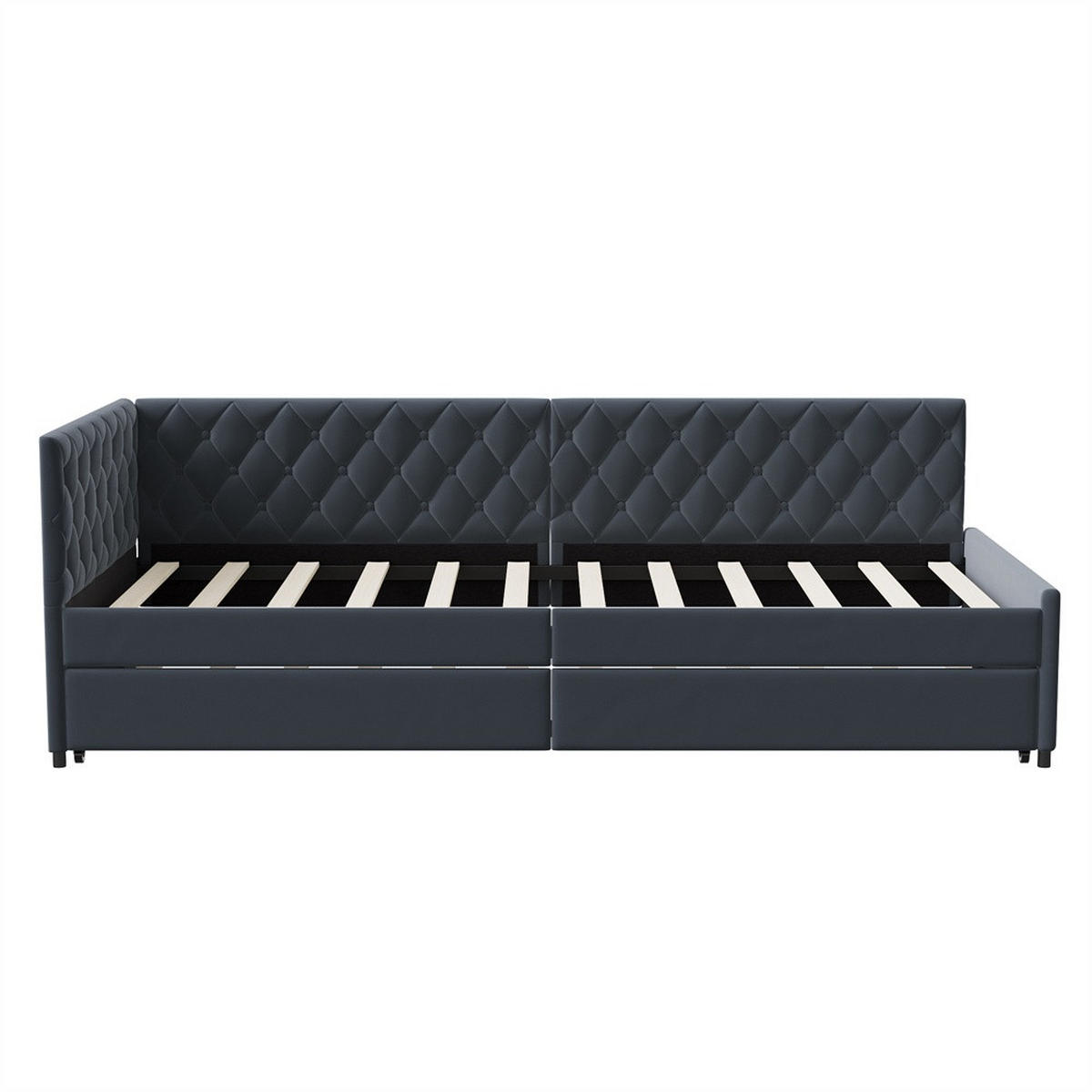 POLSTERBETT 90x200 cm mit Ausziehbares Bettgestell - Kopfteil im Nieten-Design - ohne Matratze - Samtstoff - Grau - Grau, Textil (90/200cm) - DELFA