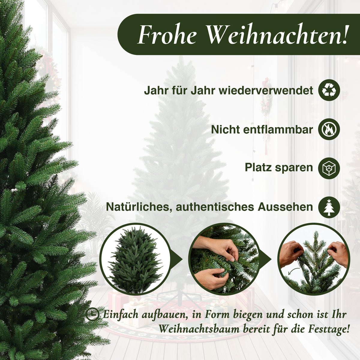 WEIHNACHTSBAUM 185 cm in Fraser-Tannen-Optik mit Metallständer - Grün, Kunststoff (185cm) - Hometopia