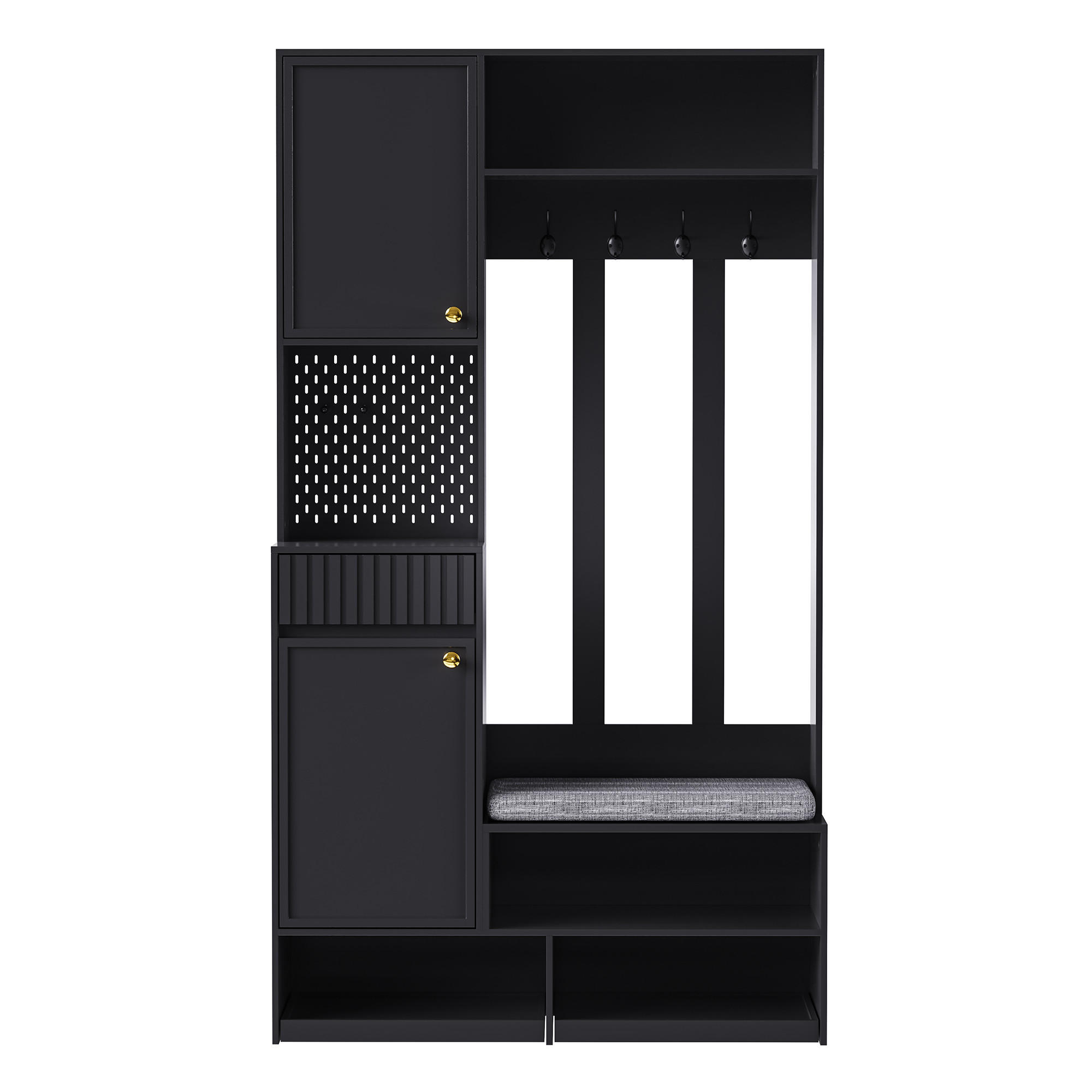GARDEROBEN-SET 100 cm in Schwarz 6-in-1 Flurgarderobe - Schwarz, Holzwerkstoff (100/180/35cm) - Urban Meuble