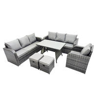 GARTENSET Hohe Rückenlehne Polyrattan 9-Sitzer - Dunkelgrau/Grau, Glas/Kunststoff - Fimous