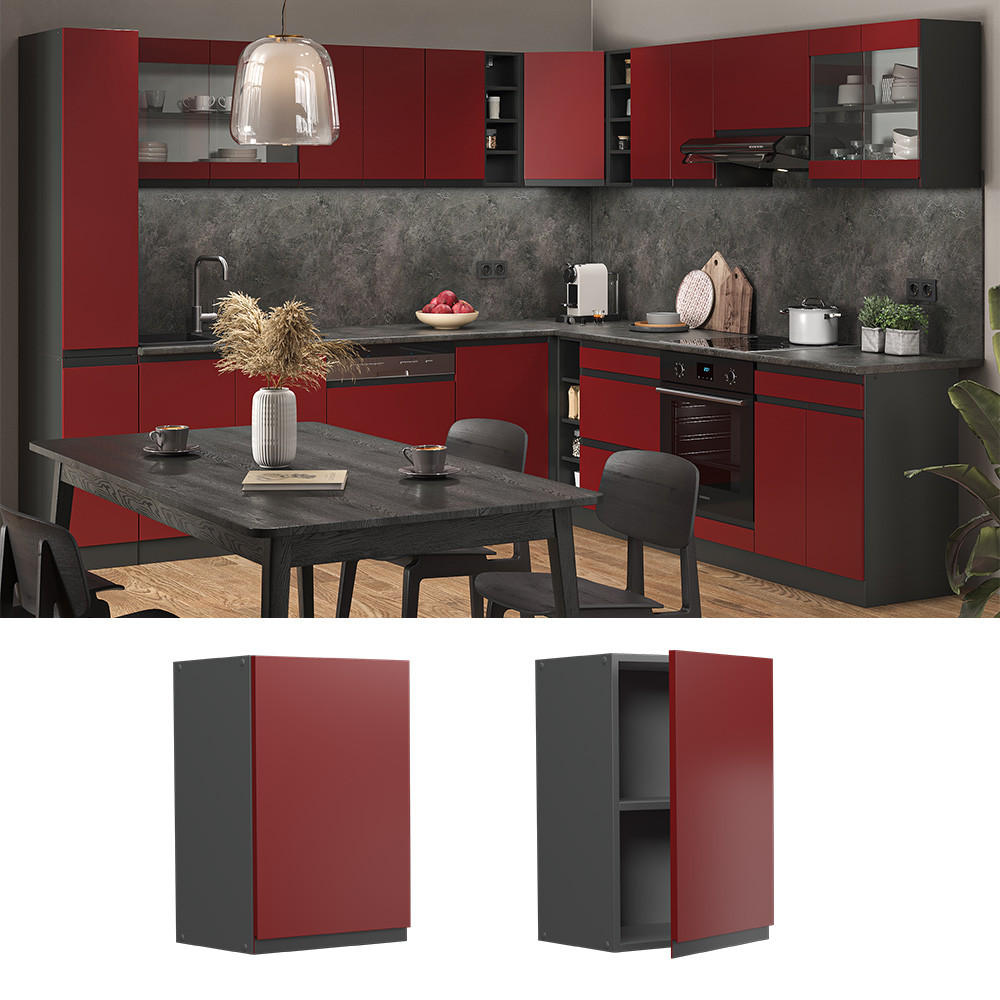 HÄNGESCHRANK R-Line Rot 40 cm J-Shape - Anthrazit/Rot, Holzwerkstoff (40/60/31cm) - Vicco