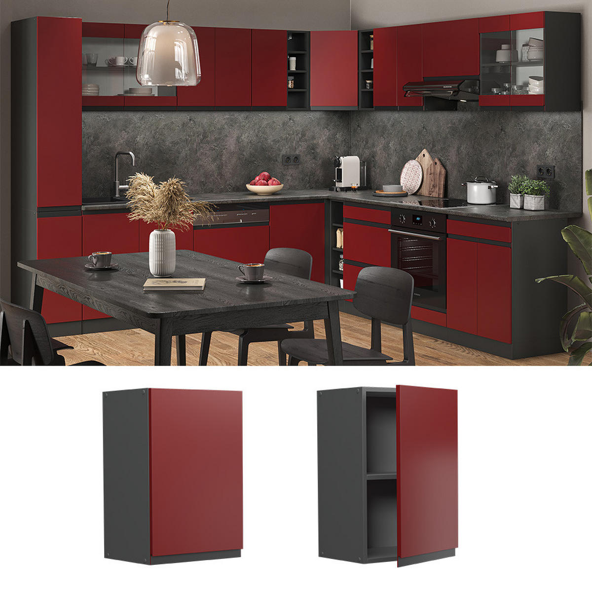 HÄNGESCHRANK R-Line Rot 40 cm J-Shape - Anthrazit/Rot, Holzwerkstoff (40/60/31cm) - Vicco