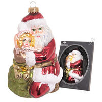 CHRISTBAUMSCHMUCK Santa Kniend mit Kind auf dem Arm Rot 15cm (Glas / 1 Stk.) - Rot, Glas (8/15/7cm) - Krebs Glas Lauscha