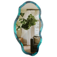 SPIEGEL 90x45 cm asymmetrisch mit Druck - Türkisfarbene Blätter - Transparent, Glas (45/90/0.4cm) - TULUP