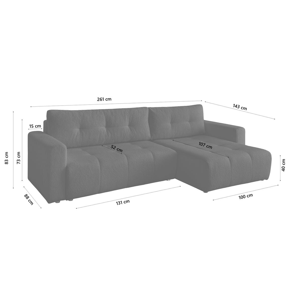 ECKSOFA WALONGO mit Schlaffunktion, Schwarz - Schwarz, Textil (261/143cm) - Fedve