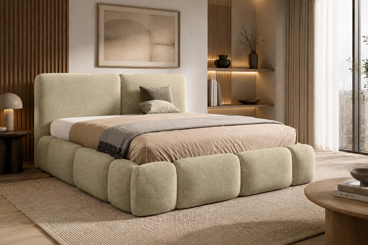 POLSTERBETT Mit Bettkasten, Stoff Doha, Beige, 160x200 cm, ABIK - Beige, Holz (160/200cm) - Kaiser Möbel