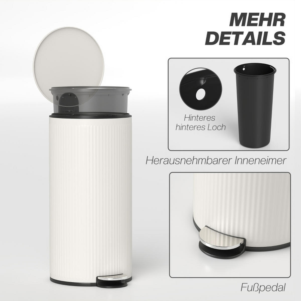 ABFALLEIMER - Creme, Metall (30/60.5/36cm)