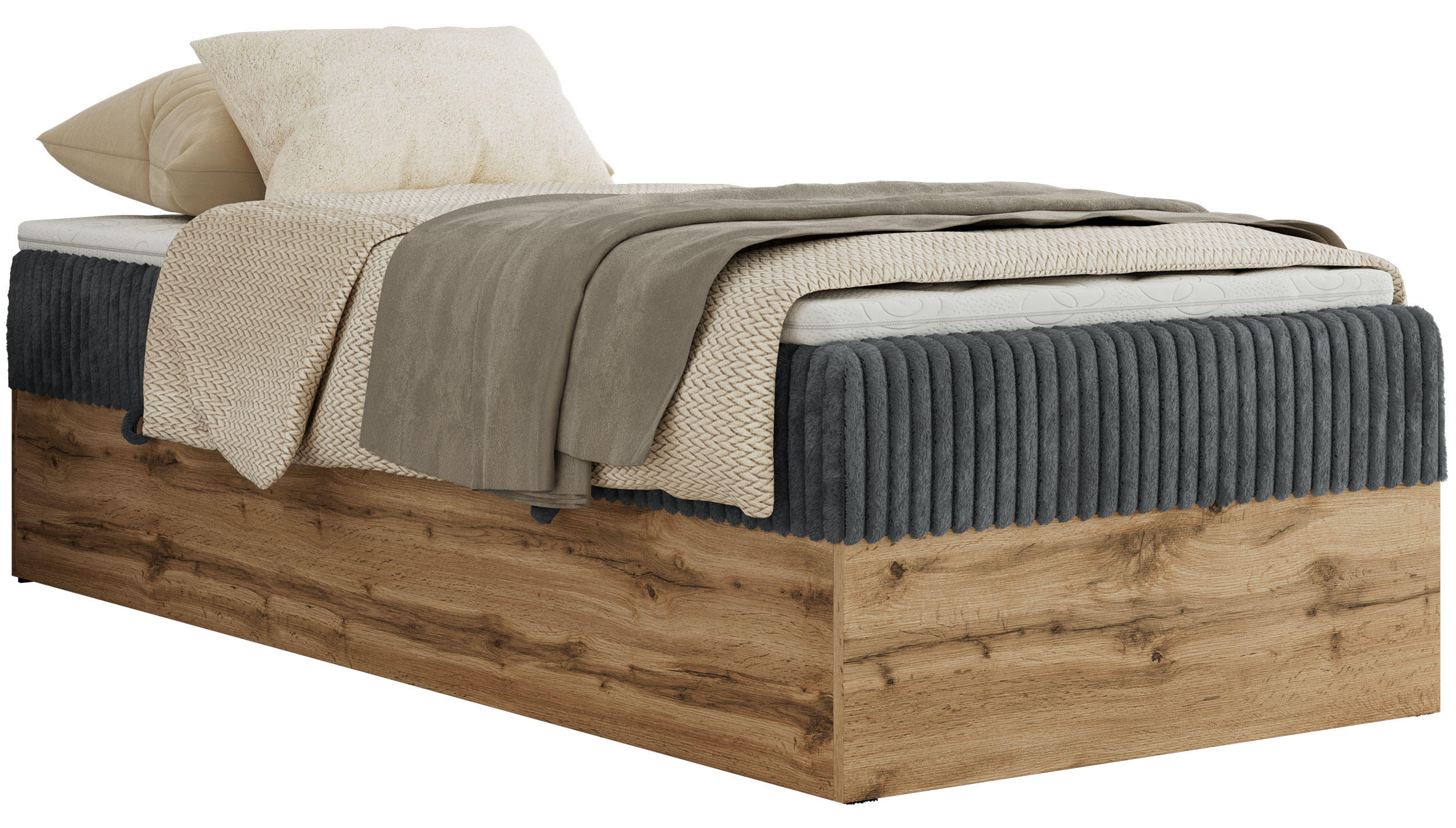 BOXBETT WOOD ZERO 90/200 - Grau Cord - H4 - Topper T25 - Grau, Textil (90/200cm) - MKS