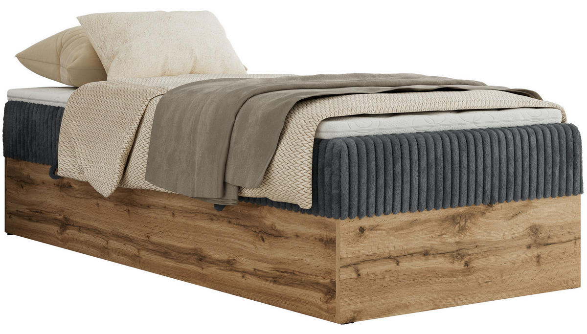 BOXBETT WOOD ZERO 90/200 - Grau Cord - H4 - Topper T25 - Grau, Textil (90/200cm) - MKS