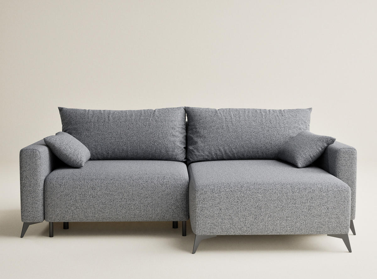 ECKSOFA MIT SCHLAFFUNKTION Leon Grau Webstoff - Schwarz/Grau, Holz/Holzwerkstoff (239/148cm) - Maison de Reve