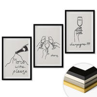 WANDBILDER 3er-Set - 40x60 cm Schwarzer Rahmen - Champagner-Wein-Linienzeichnung - Schwarz, Kunststoff (40/60cm) - ArtPrintCave